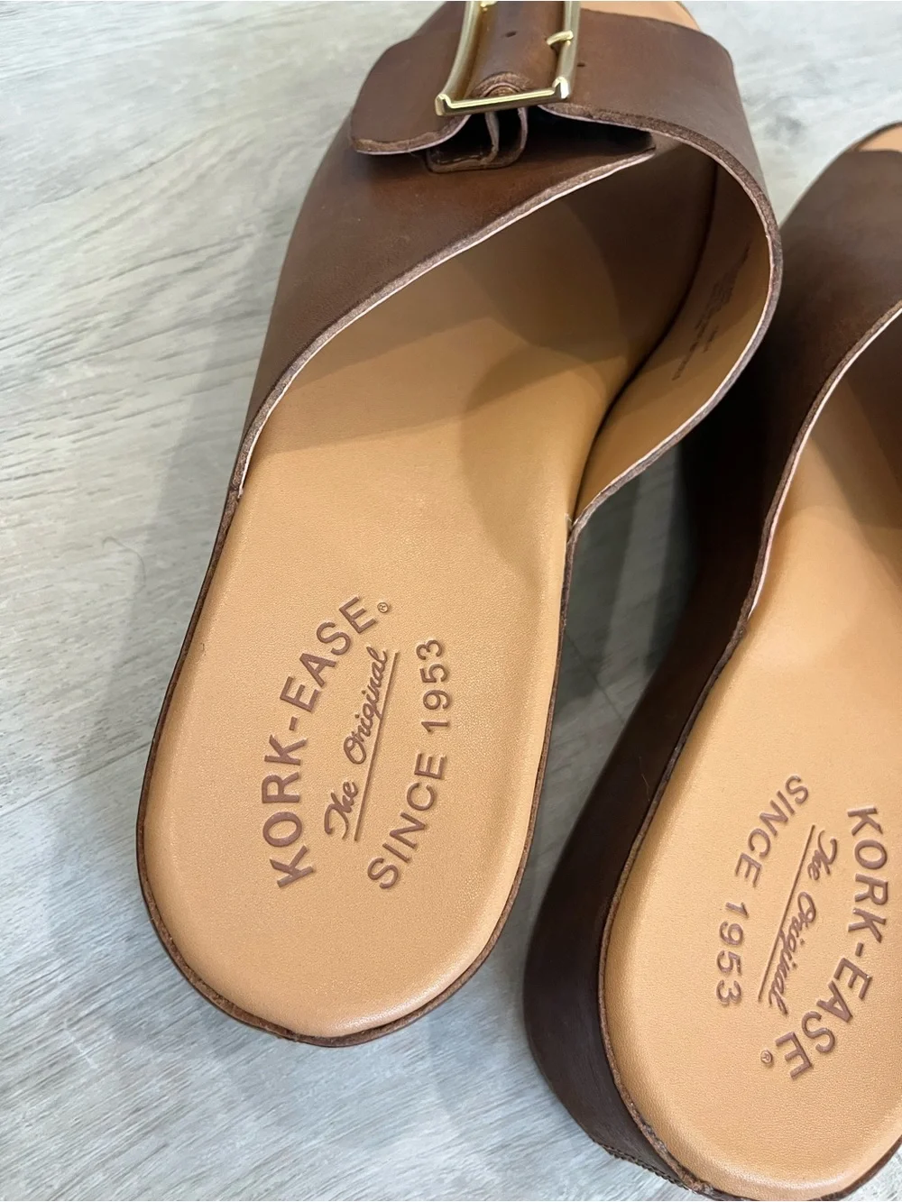 Kork-Ease York Brown Leather Platform Slide Sandals 9 New NWOB Comfort Modern
